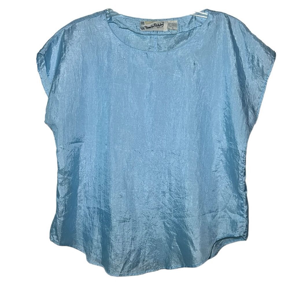 Diane Von Furstenberg Women's Vintage Blue Short Sleeve Crinkled Blouse Size M